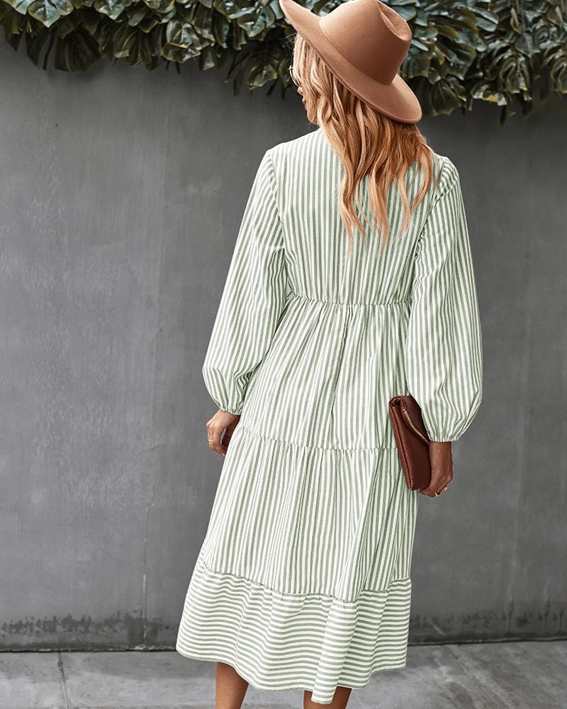 Striped Long Sleeve Tiered Dress