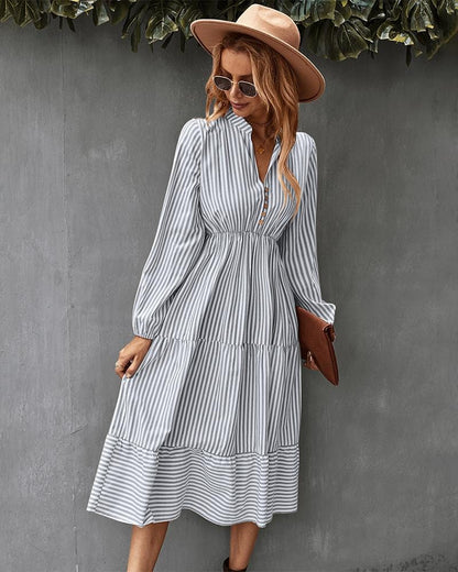 Striped Long Sleeve Tiered Dress