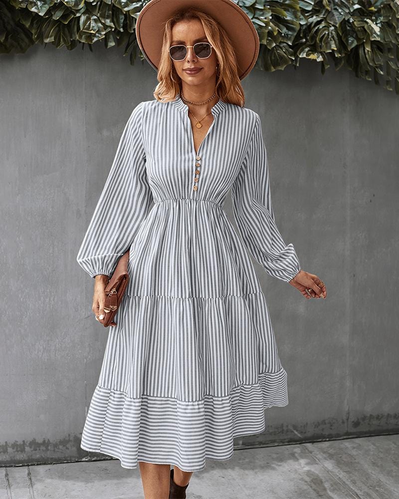 Striped Long Sleeve Tiered Dress