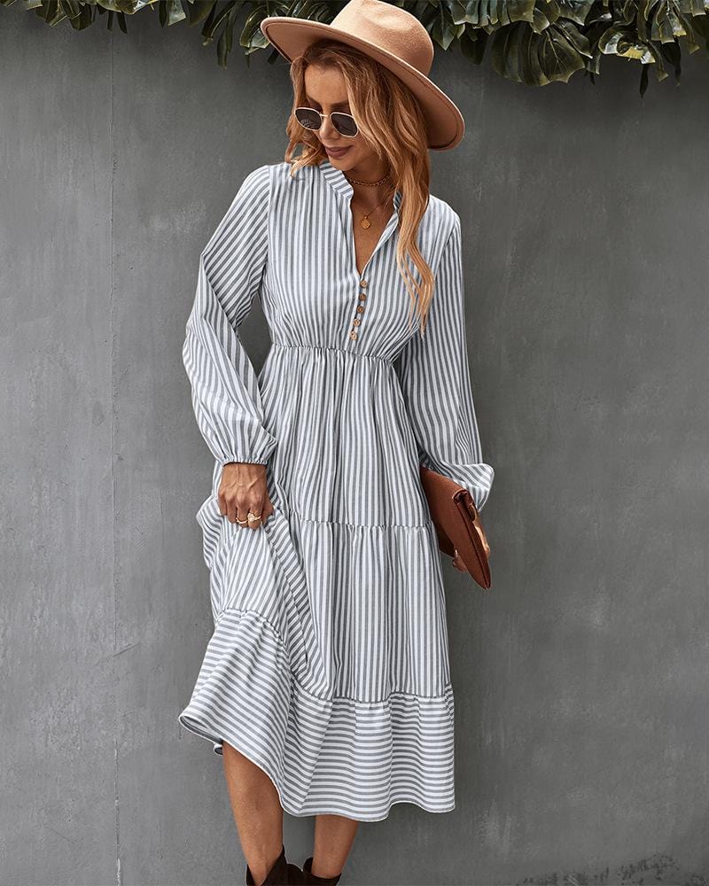 Striped Long Sleeve Tiered Dress