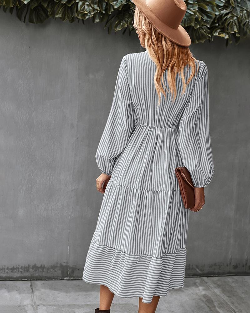 Striped Long Sleeve Tiered Dress