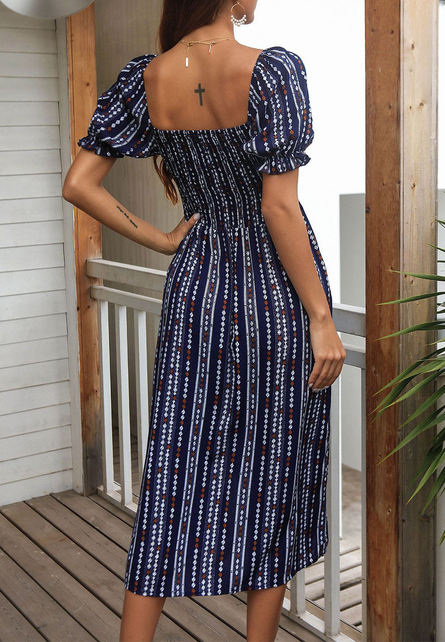 Aztec Print Slit Dress