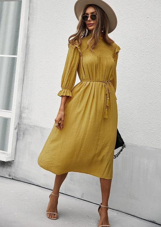 Shirred High Neck Dress