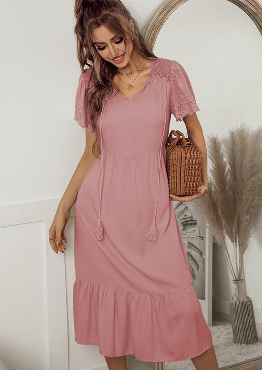 Eyelet Detail Tassel Tie Dress