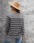 Round Neck Button Striped Sweater