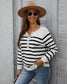 Round Neck Button Striped Sweater