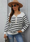 Round Neck Button Striped Sweater