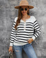 Round Neck Button Striped Sweater