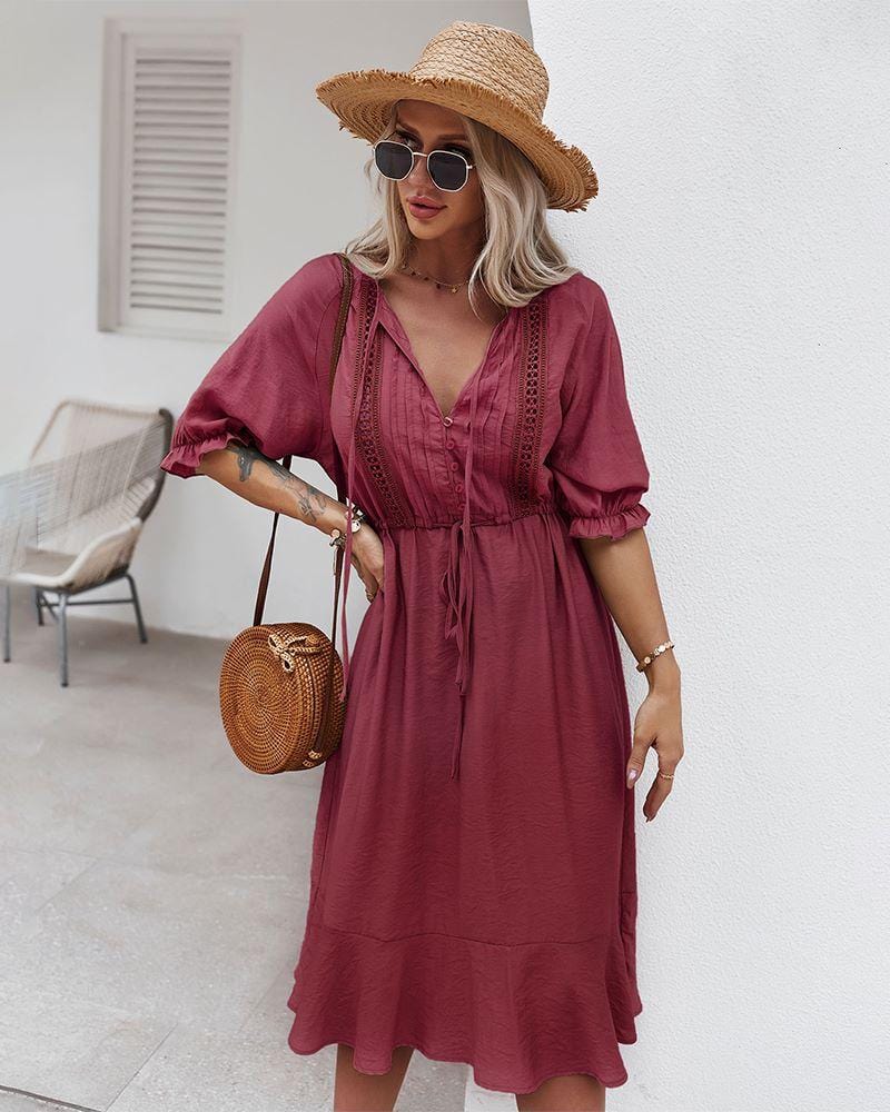 Crochet Detail Puff Sleeve Dress