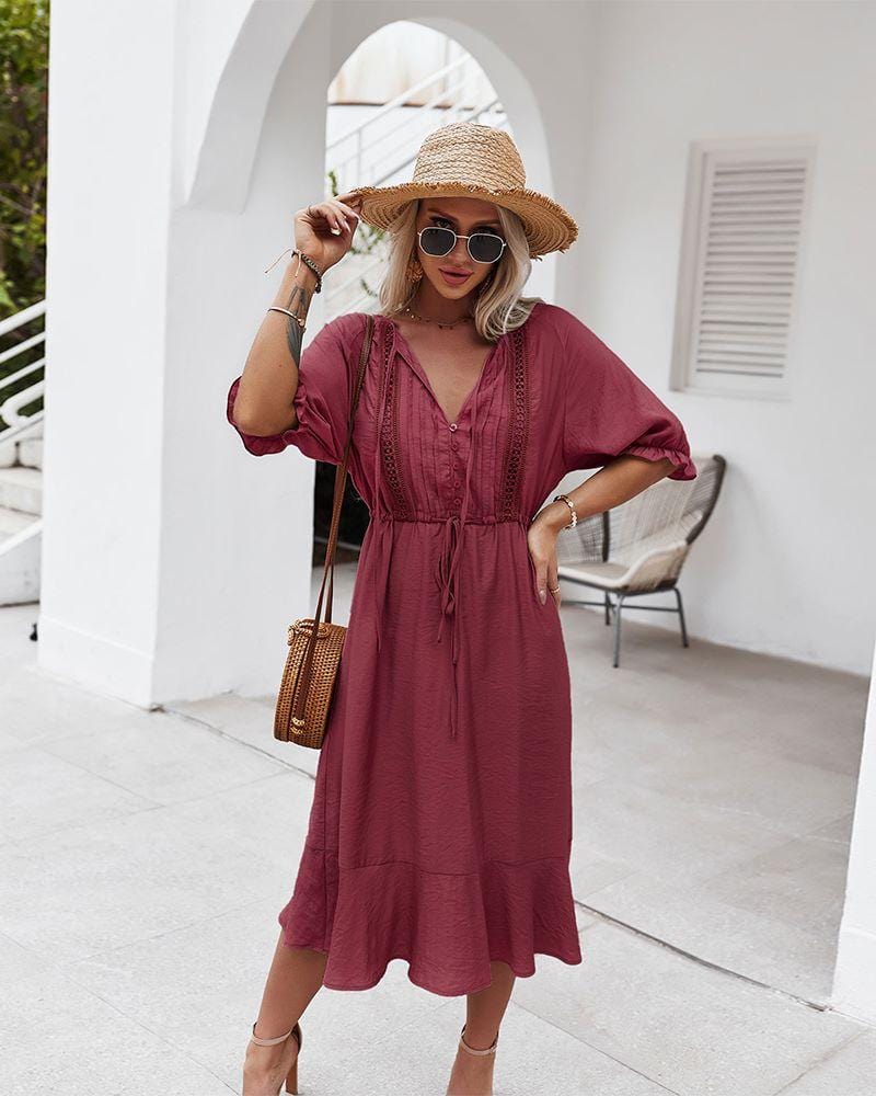 Crochet Detail Puff Sleeve Dress