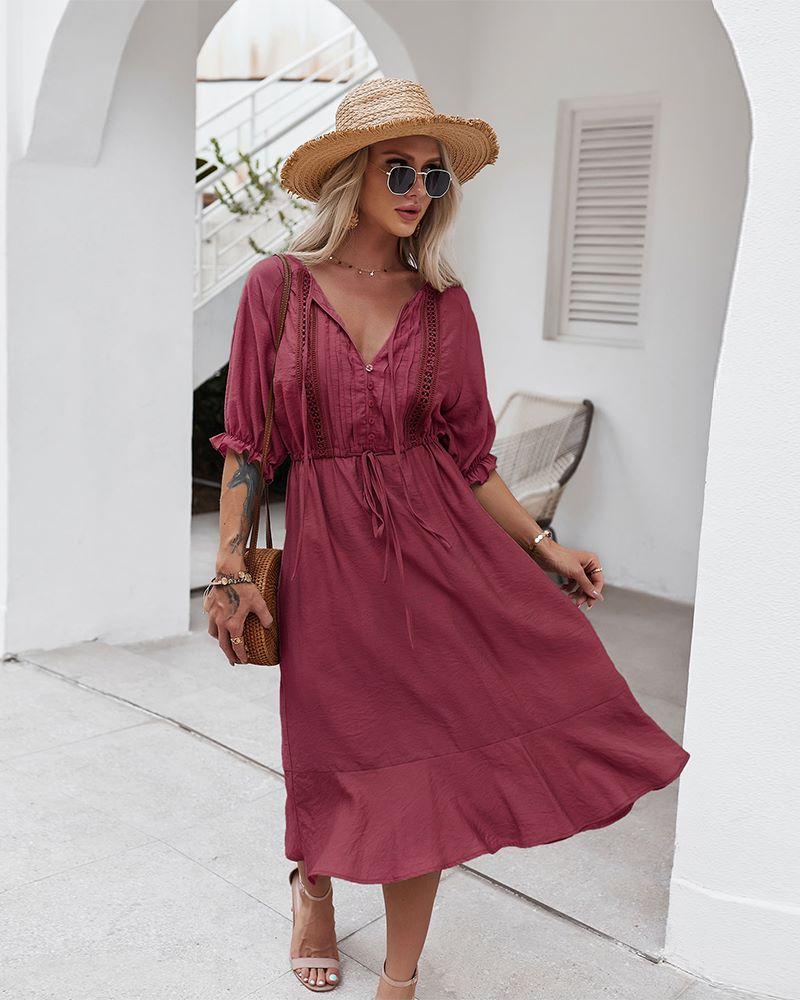 Crochet Detail Puff Sleeve Dress