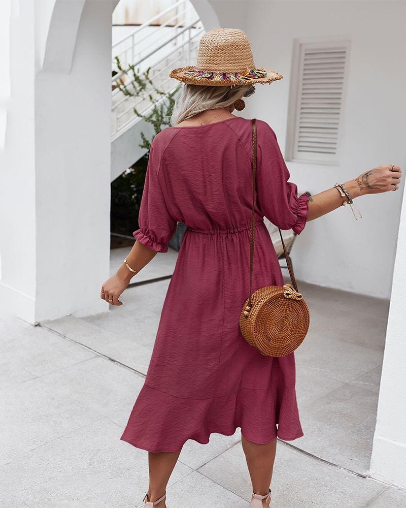 Crochet Detail Puff Sleeve Dress