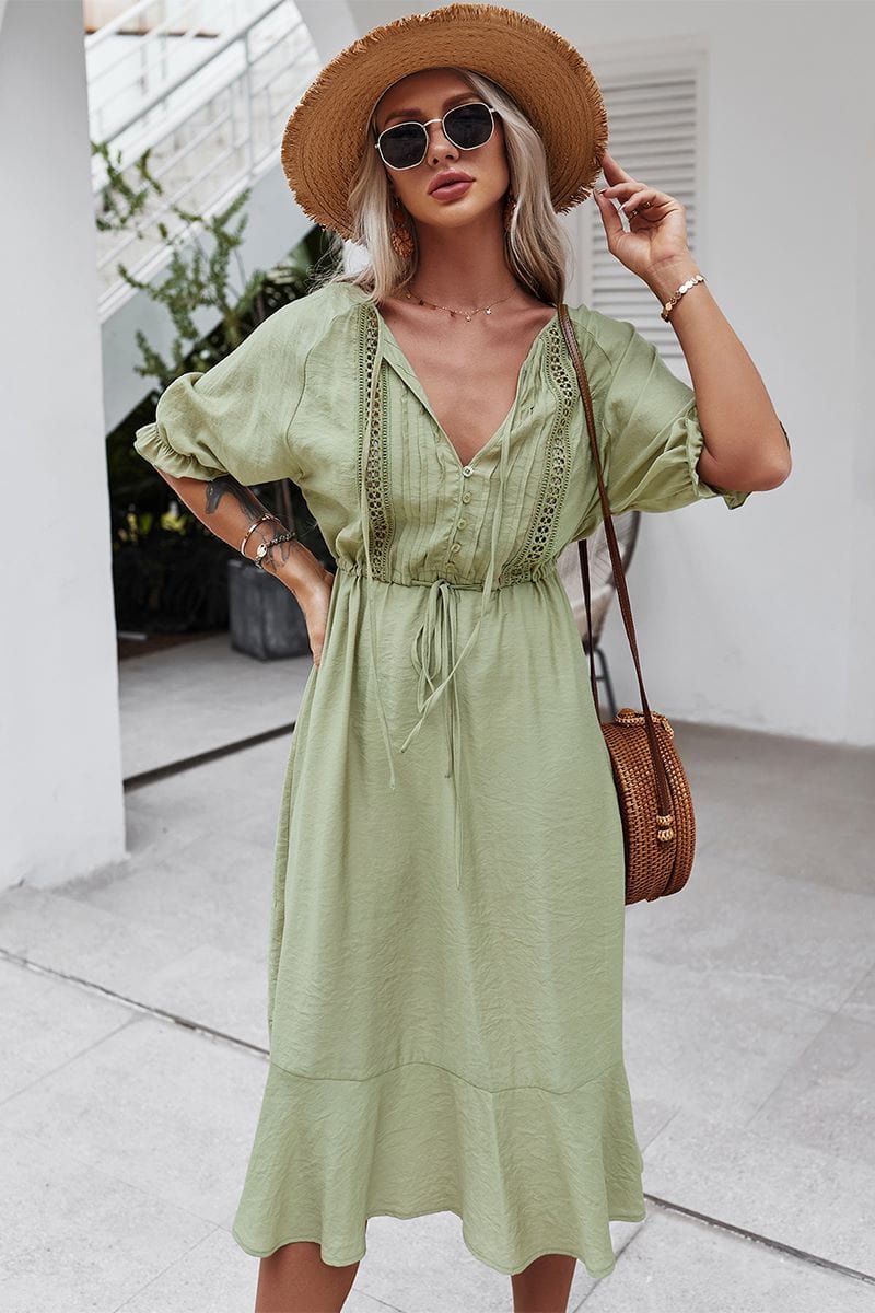 Crochet Detail Puff Sleeve Dress