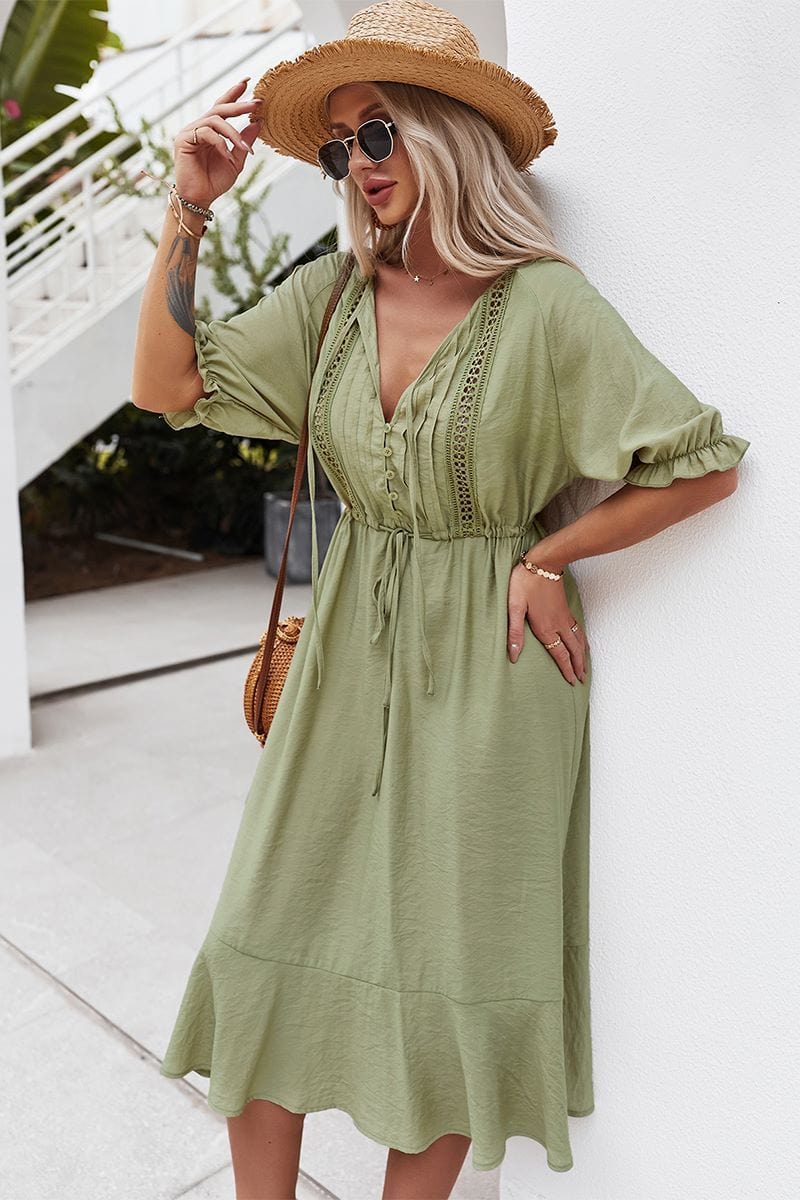 Crochet Detail Puff Sleeve Dress