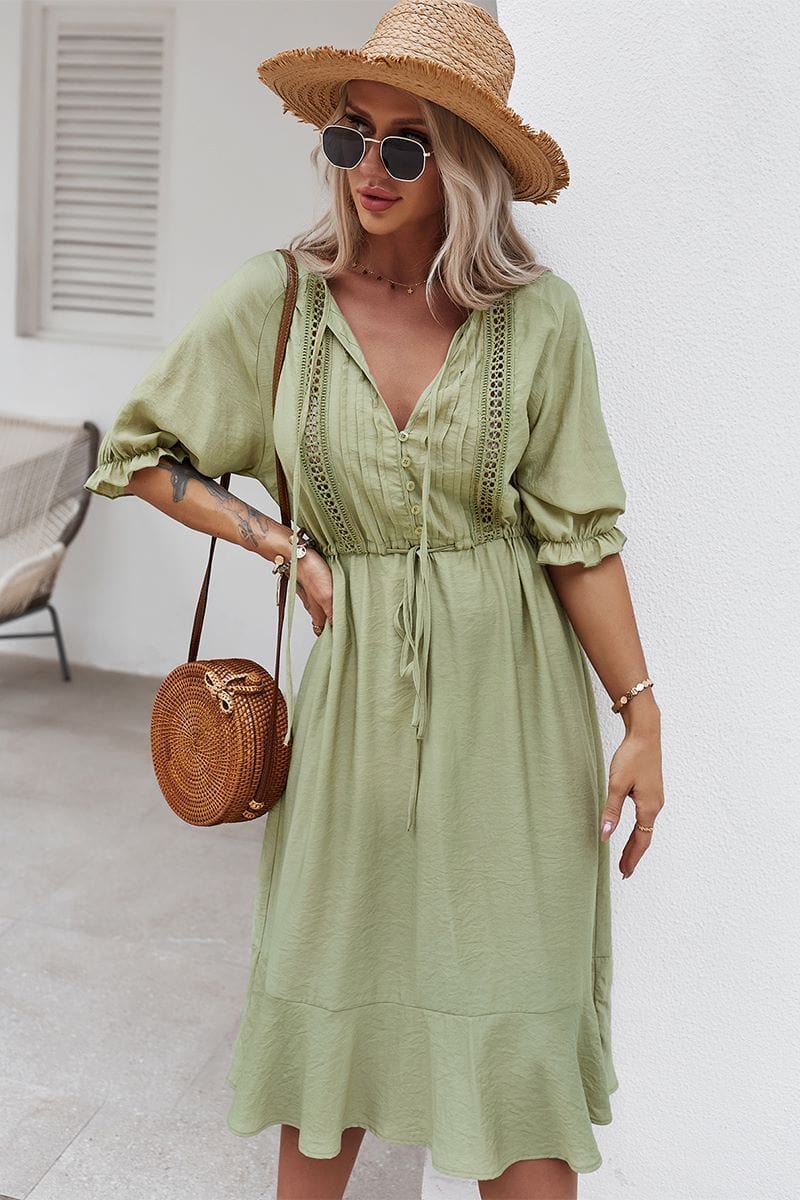 Crochet Detail Puff Sleeve Dress