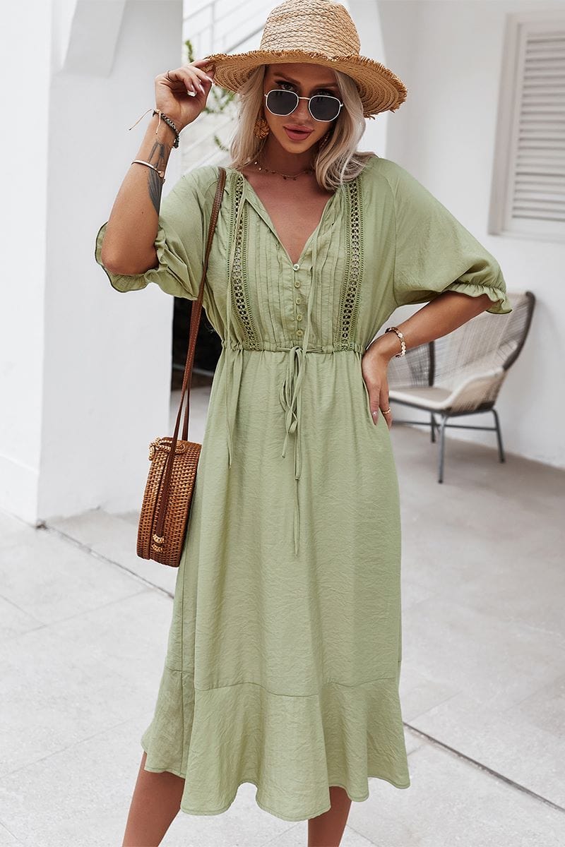 Crochet Detail Puff Sleeve Dress