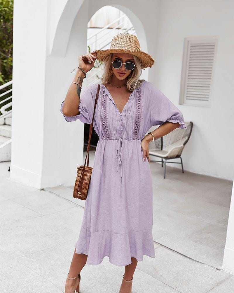 Crochet Detail Puff Sleeve Dress