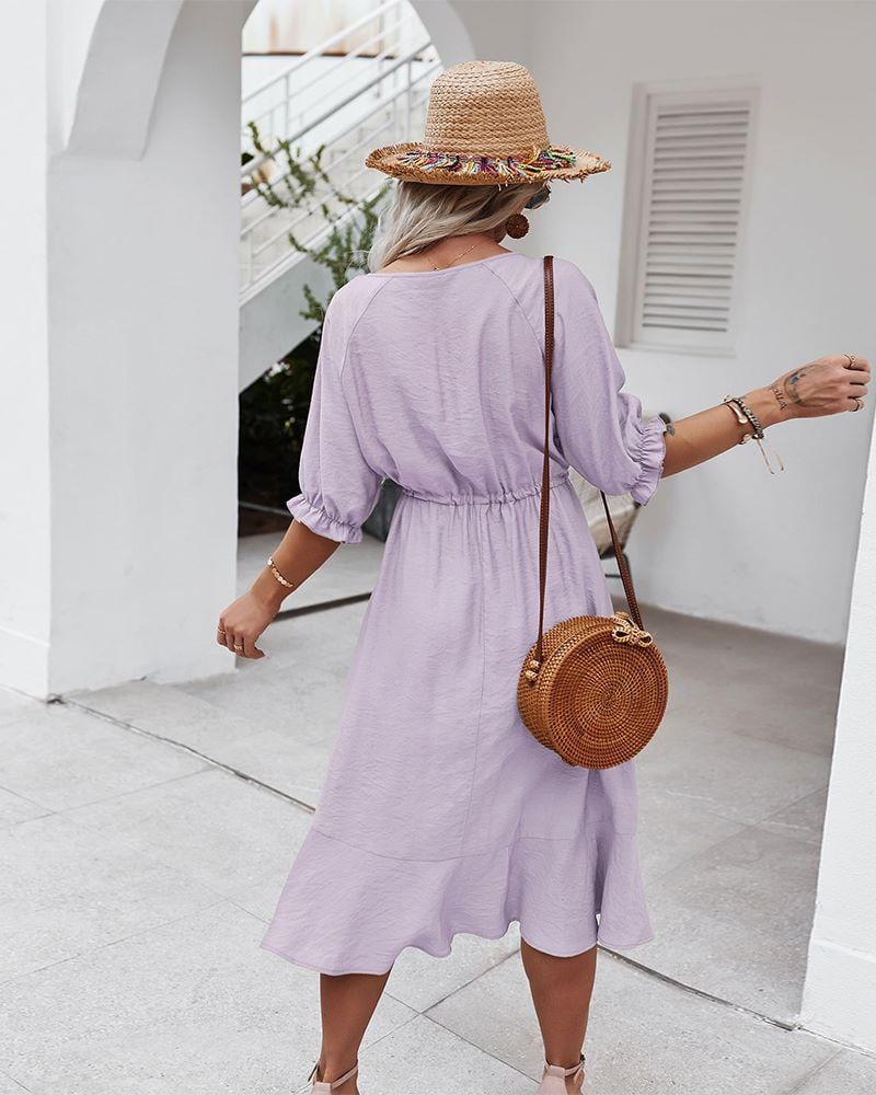Crochet Detail Puff Sleeve Dress