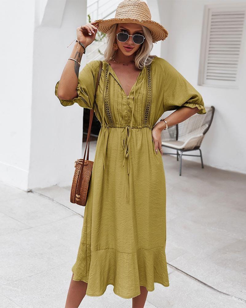 Crochet Detail Puff Sleeve Dress