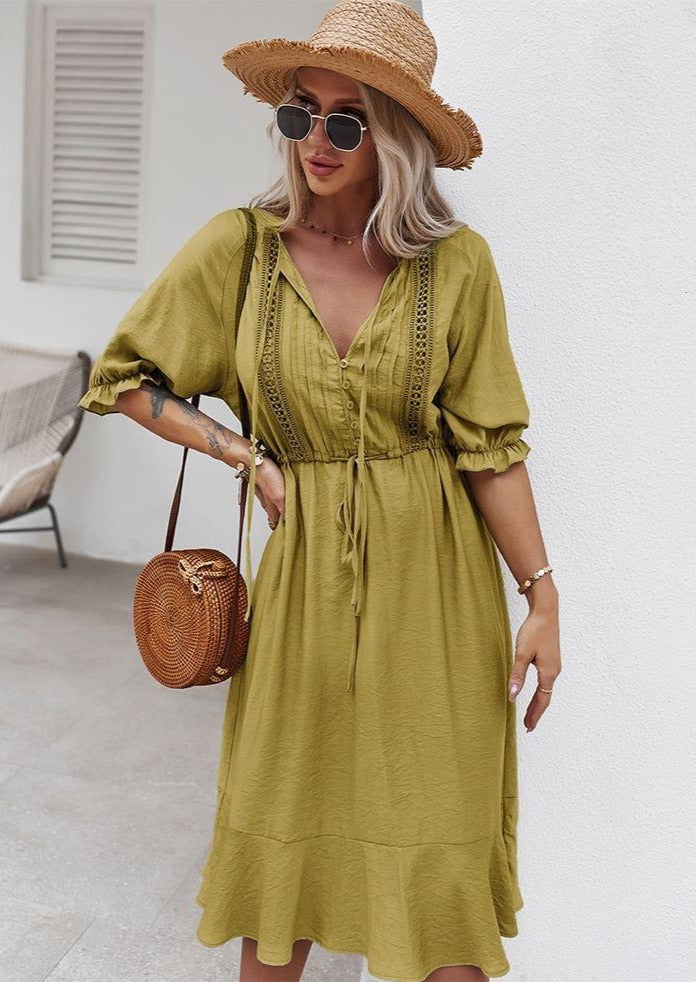Crochet Detail Puff Sleeve Dress