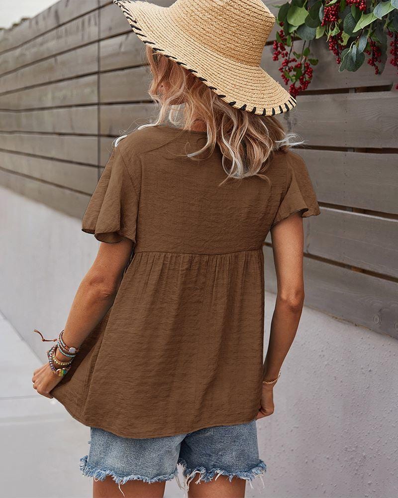 Tie Neck Flowy Sleeve Blouse