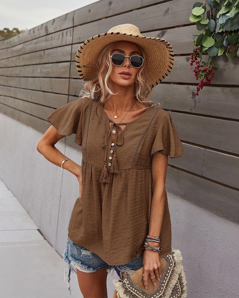 Tie Neck Flowy Sleeve Blouse