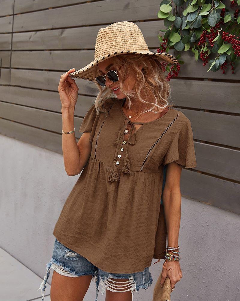 Tie Neck Flowy Sleeve Blouse