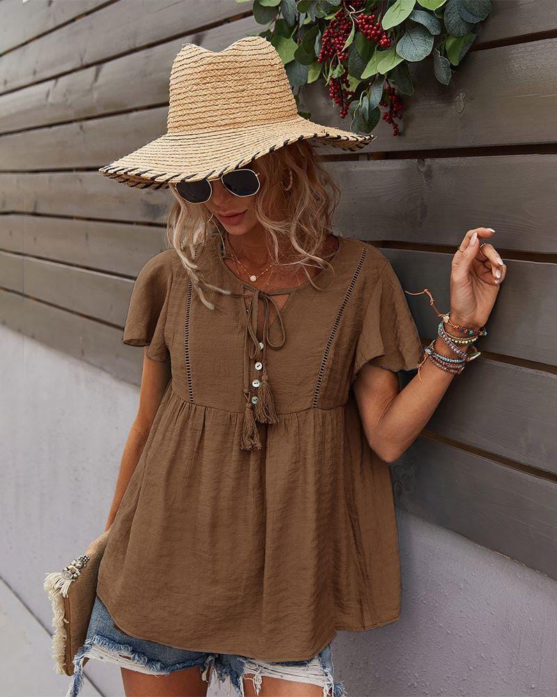 Tie Neck Flowy Sleeve Blouse