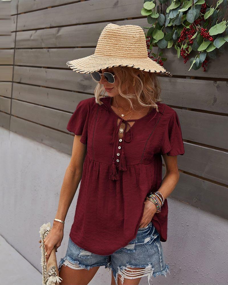 Tie Neck Flowy Sleeve Blouse