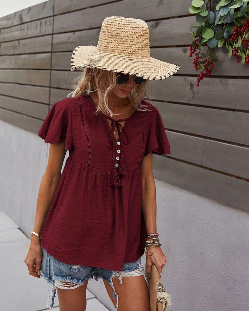 Tie Neck Flowy Sleeve Blouse