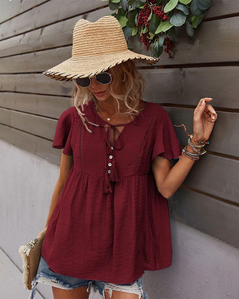 Tie Neck Flowy Sleeve Blouse