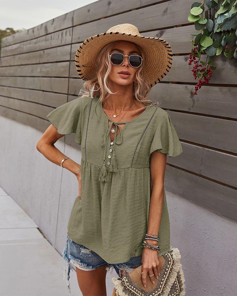 Tie Neck Flowy Sleeve Blouse