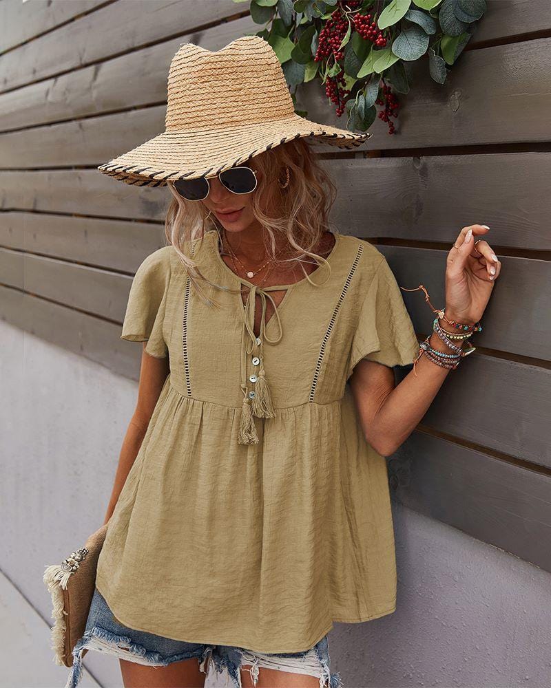 Tie Neck Flowy Sleeve Blouse