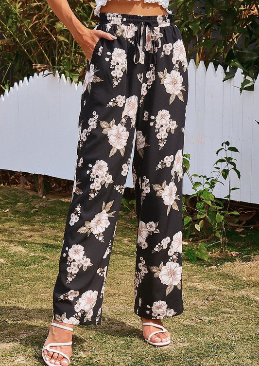 Floral Print Drawstring Waist Pants