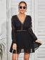 Plunge Neck Sheer Sleeve Dress