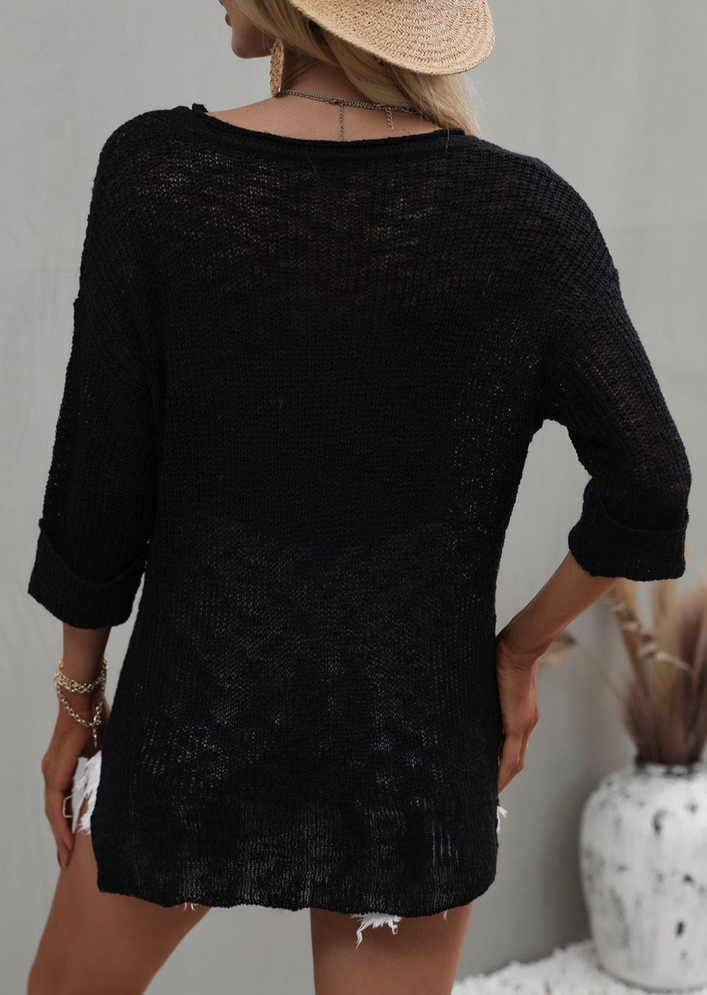 Drop Shoulder 3/4 Length Sweater