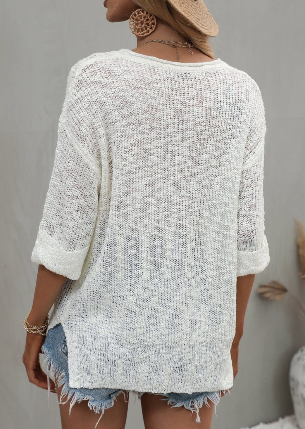 Drop Shoulder 3/4 Length Sweater