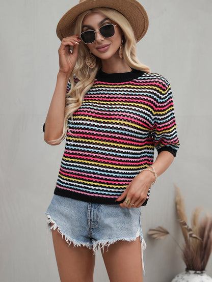 Multicolor Eyelet Knit Blouse