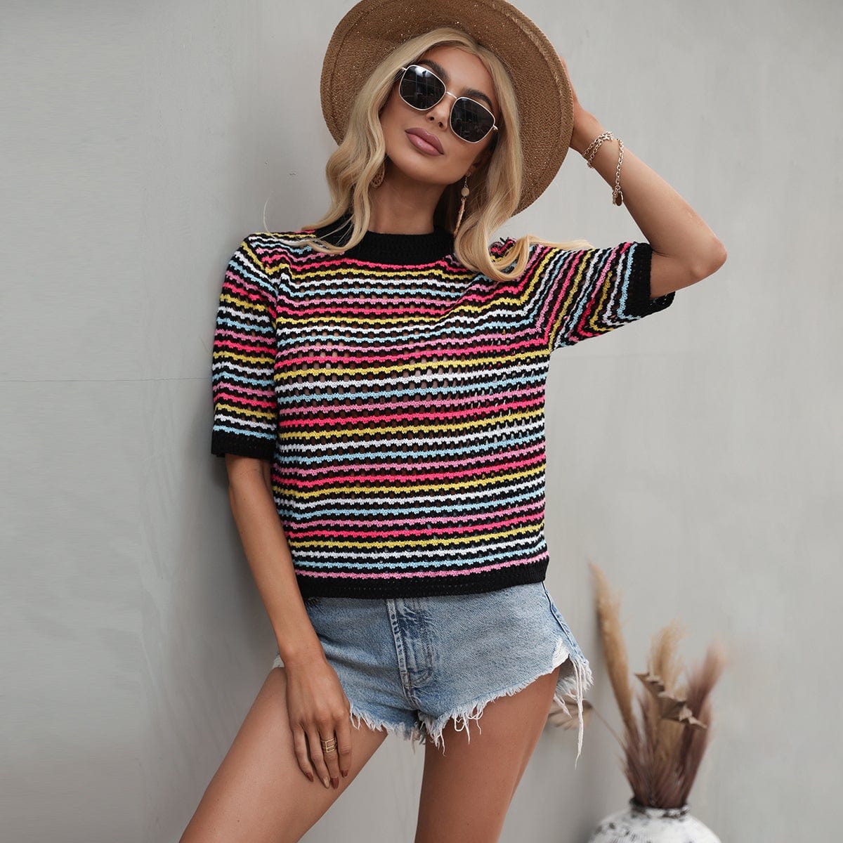 Multicolor Eyelet Knit Blouse