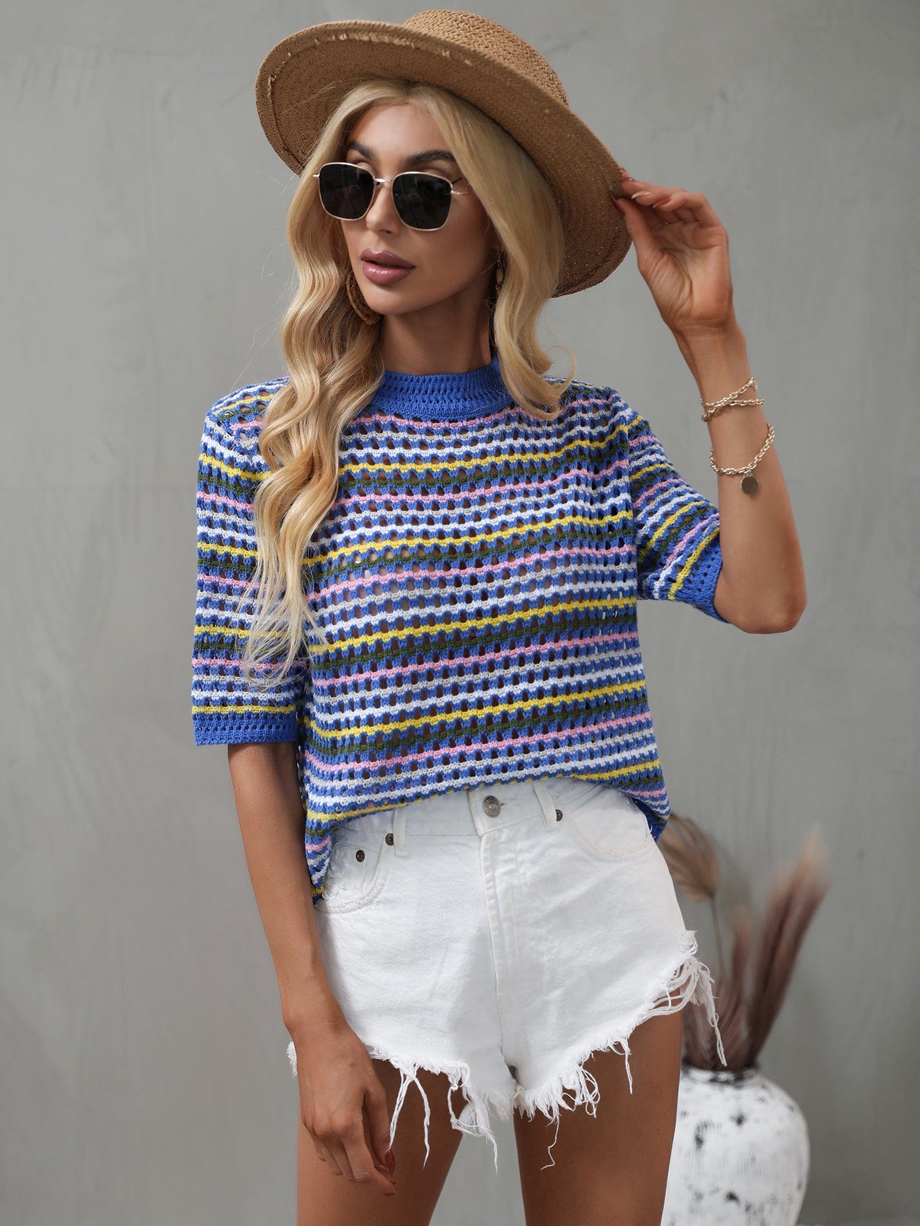 Multicolor Eyelet Knit Blouse