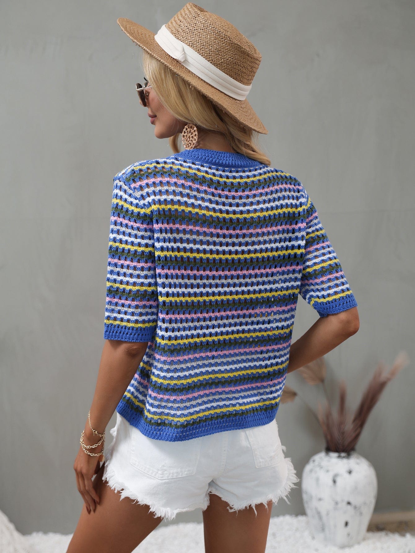 Multicolor Eyelet Knit Blouse