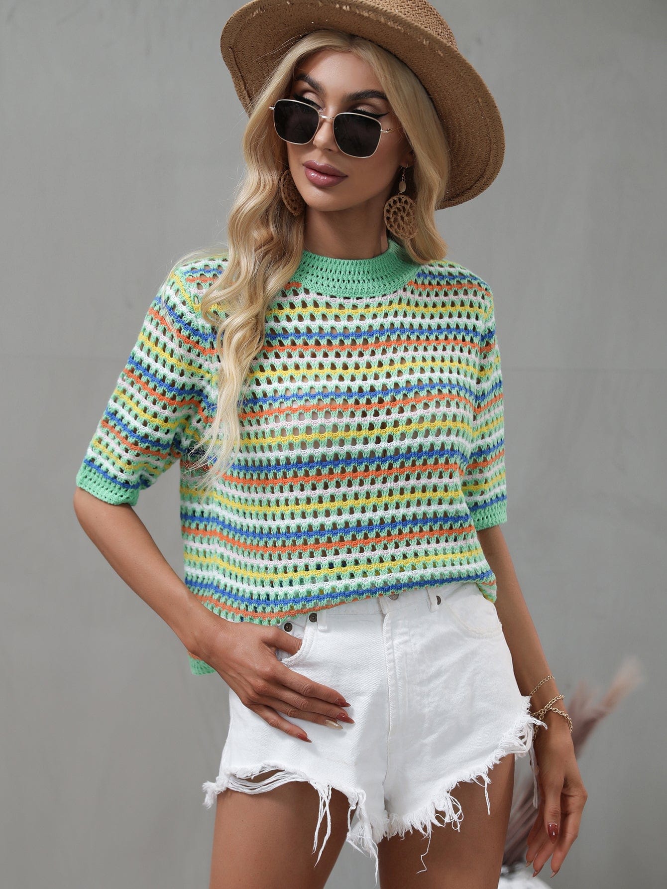 Multicolor Eyelet Knit Blouse