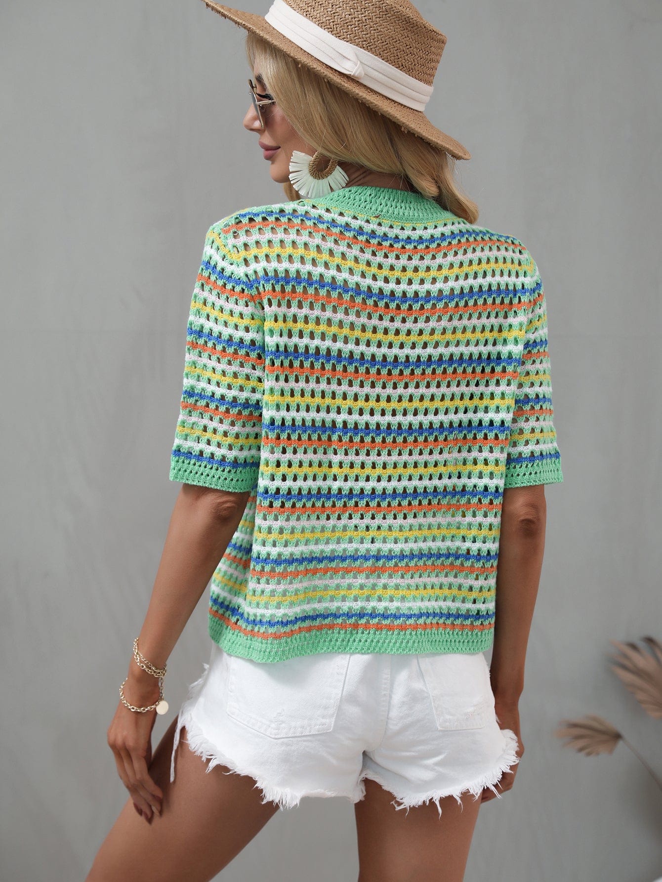 Multicolor Eyelet Knit Blouse