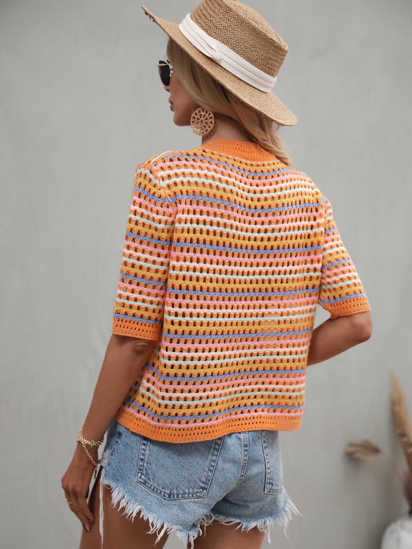 Multicolor Eyelet Knit Blouse