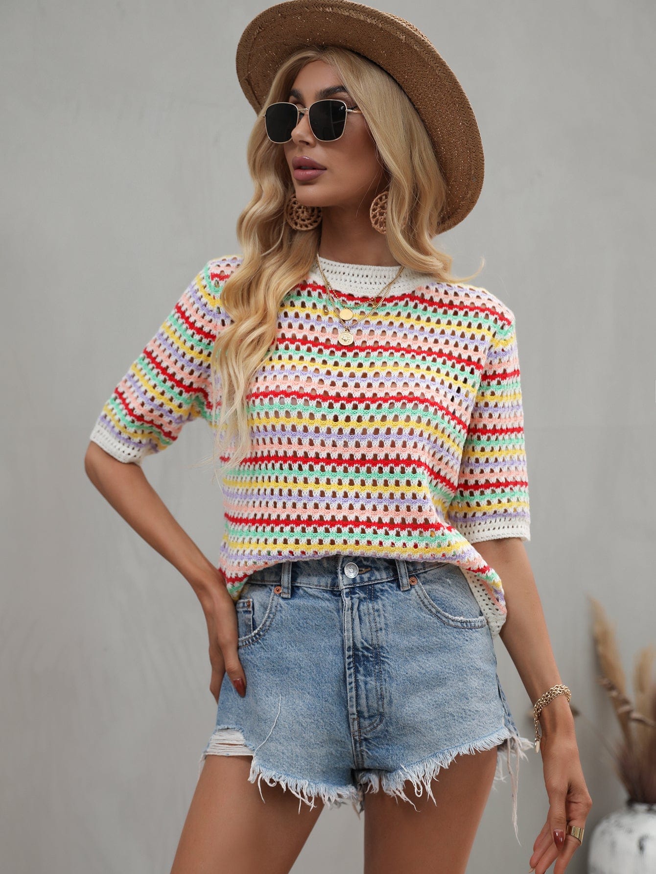 Multicolor Eyelet Knit Blouse