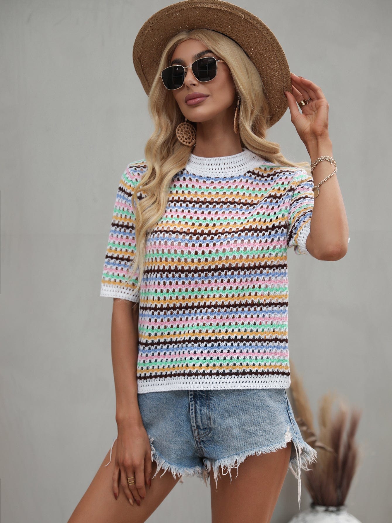 Multicolor Eyelet Knit Blouse