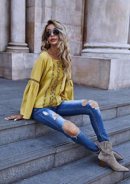 Floral Flare Sleeve Blouse