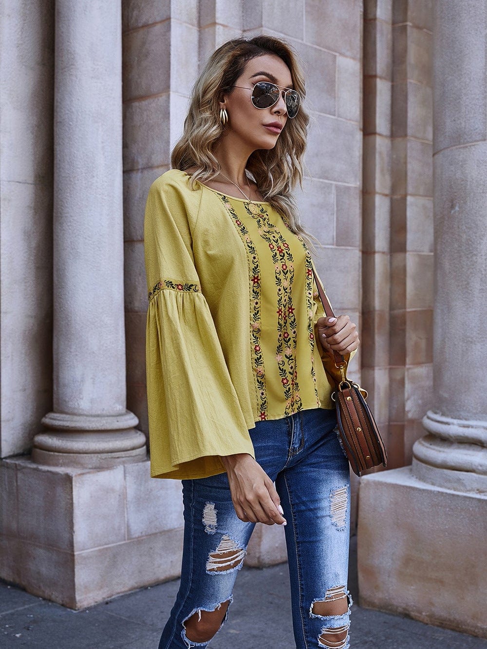 Floral Flare Sleeve Blouse