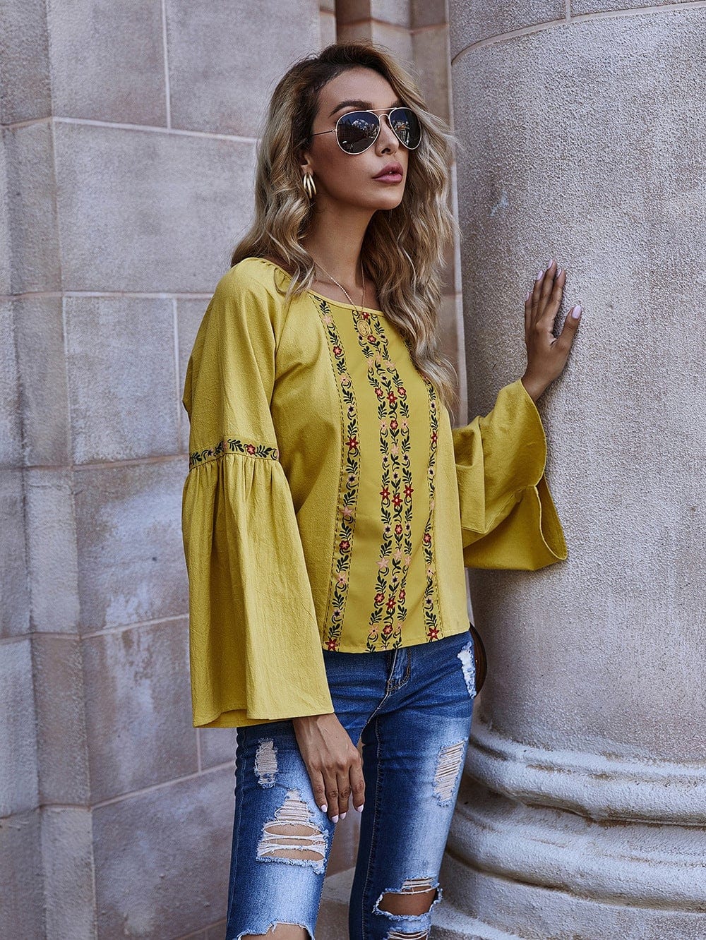 Floral Flare Sleeve Blouse