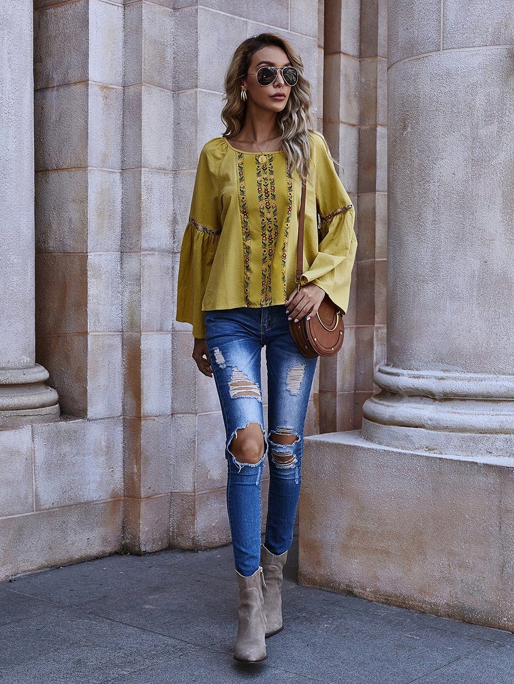 Floral Flare Sleeve Blouse